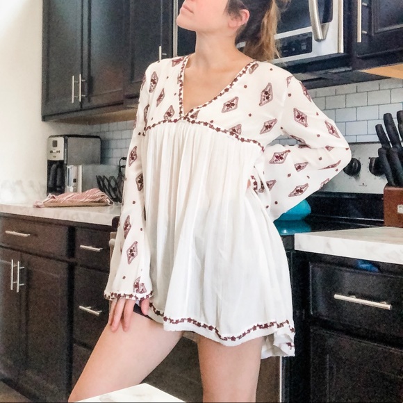 Free People NWT Embroidered Bell Sleeve Top Ivory - Picture 7 of 7